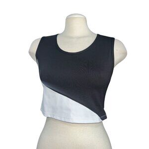Halara White Wave Cropped Tank with Built in Bra Sz Medium Black & White Womens